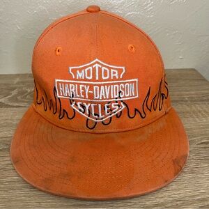 Harley Davidson Orange Flames Baseball Cap Hat XL